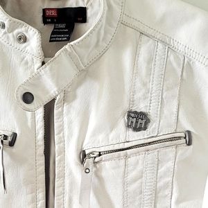 DIESEL WHITE LEATHER VINTAGE MOTO JACKET